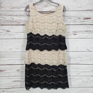 J.R. Nites by Carol Lin Women's Black Beige Lace Sleeveless Dress Size 12